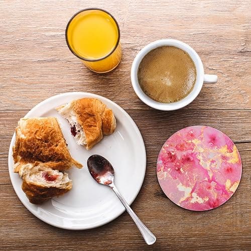 Lemonleaf Cute Pink Gold Drink Coasters Set of 4, 4 Inch Office Absorbent Desk Coasters with Holder thumbnail 5