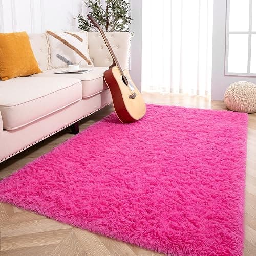 Foxmas Soft Fluffy Area Rugs for Bedroom Kids Room Plush Shaggy Nursery Rug Furry Throw Carpets for Boys Girls, College Dorm Fuzzy Rugs Living Room Home Decorate Rug, 2ft x 3ft, Hot Pink thumbnail 8