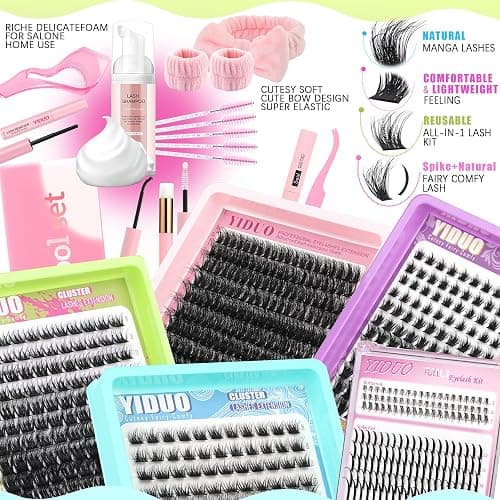 YIDUO Lash Clusters Kit 6 Styles Bulk Packs Eyelash Extensions Volume/Manga/ultra/Dramatic with pikes Bottom Lashes Clusters Kit 5-20mm Wispy D Curl Individual Fake Eyelashes Kit DIY at Home Easily thumbnail 2