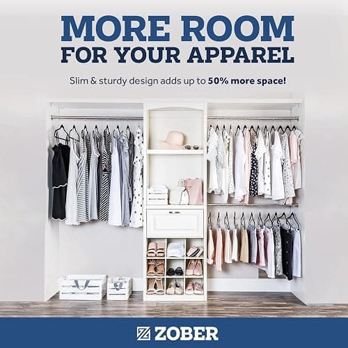 ZOBER Black Velvet Hangers 50 Pack - Clothes Hangers, Coat Hanger for Pants & Dress Clothes - Non Slip w/ 360 Degree Swivel, Holds up to 10 lbs - Strong Felt Hanger for Clothing thumbnail 5