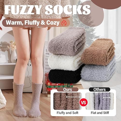 ANTSANG Fuzzy Socks for Women Men Slipper Fluffy Cozy Warm Winter Thick Plush Crew Socks 5 Pairs thumbnail 4