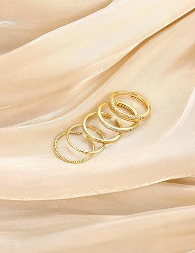 Jstyle Gold Stackable Rings for Women Non Tarnish Open Adjustable Rings Cubic Zirconia Thin Thumb Silver Ring Set 14K Gold Filled Pinky Knuckle Stacking Set - Dainty Statement Promise Band Ring Sets thumbnail 9