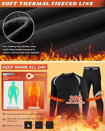 Muezna Men's Thermal Top and Bottom Set Underwear Long Johns Base Layer with Soft Fleece Lined thumbnail 2