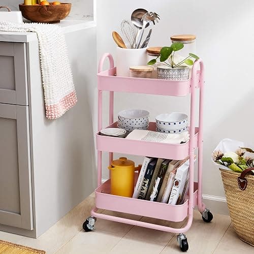 Amazon Basics 3-Layer Kitchen Trolley with 360 Degree Wheels for indoor and outdoor use, Dusty Pink thumbnail 2
