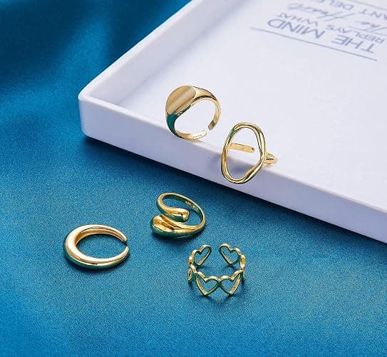 MOROYA 10PCS Gold Dome Chunky Rings for Women 18K Gold Plated Braided Twisted Round Signet Rings Adjustable Open Ring Band Statement Jewelry Size 7-9 thumbnail 7