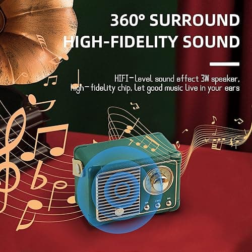 Fsjun Retro Wireless Bluetooth Speaker, Portable Outdoor Speakers,Vintage Decor, Mini Speakers with Powerful Sound, Hands-Free Calls, USB/TF Card/AUX Support (Green) thumbnail 4