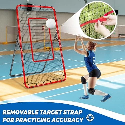 JOLORLY 2-in-1 Volleyball Rebounder Net System, Adjustable from 7x4 ft to 4x4.5 ft, 4-Angle Bounce Back Net, Training Equipment for Volleying, Bumping, Spiking Practice, Resists Twisting thumbnail 6