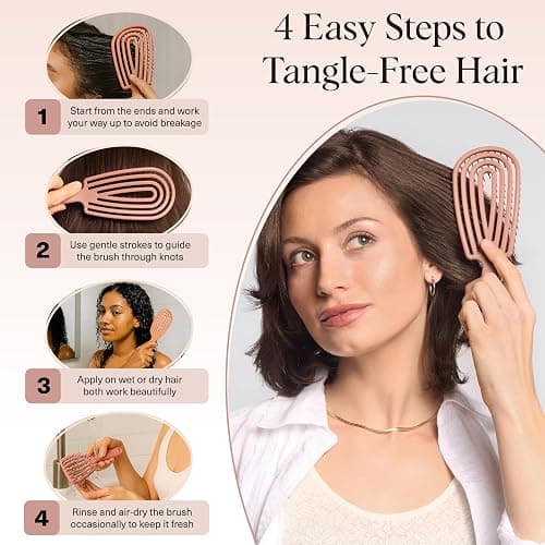 Kitsch Flexi Flow Detangler Brush, Hair Brushes For Women - Terracotta | Brush Detangler for Women, Men & Kids, Curly Hair Brush w/ Bendable Frame, Bounce Curl Defining Brush for Wet or Dry Strands thumbnail 7