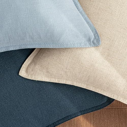 Woaboy 24x24 Inch Set of 2 Decorative Linen Solid Throw Pillow Covers Boho Accent Farmhouse Couch Pillowcases Modern Netural Euro Home Decor for Couch Sofa Living Room Bed,Light Blue thumbnail 2