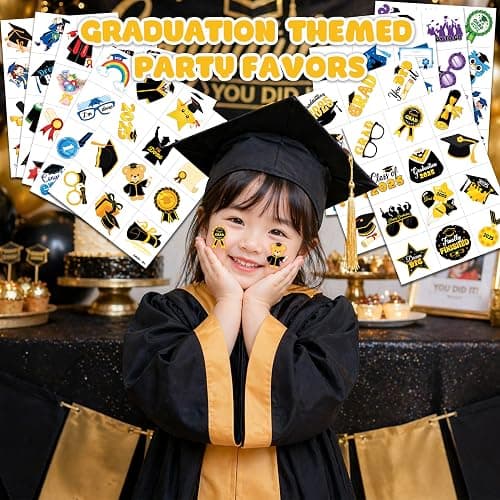 120 PCS Happy Graduation Grad Congrats Pre-Cut Temporary Tattoos for Kids | Super Cute Themed Birthday Party Favors, Supplies, Decorations, Fake Tattoo Stickers, School Rewards & Gifts Boys & Girls thumbnail 2