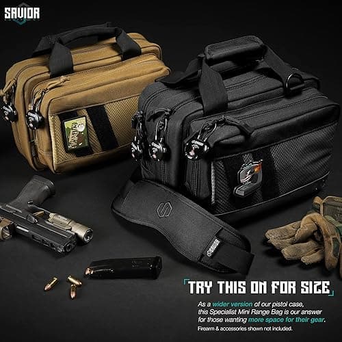 Savior Equipment Specialist Series Mini Range Bag Tactical Dual Pistol Handgun Revolver Hunting Bag Gun Carrying Case, X-Large Compartments w/Lockable Zippers, Deluxe Padded Shoulder Strap Included - Obsidian Black - 13" x 9" x 8.75" Range Bag thumbnail 6