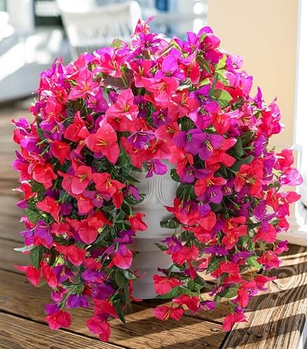Faux Bougainvillea Artificial Flowers Plants for Outdoors Outside Decoration, 2pcs Fake Flowers Silk Long Trailing Vines UV Resistant Realistic for Front Door Porch Planter Urn Patio Balcony Yard, Mix - Image 1