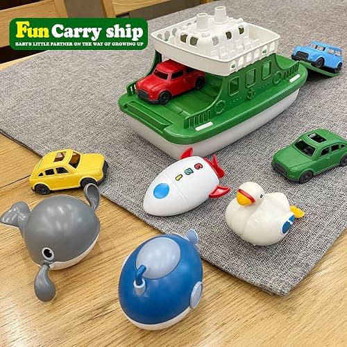 OKGIUGN Ferry Boat Toys Set with 4 Cars and 4 Wind Up Bath Swimming Toys, Kids Bath Toy Floating Vehicle Whales Submarines Swans Rockets, Bathtub Bathroom Pool Beach Toys for Toddlers Boys Girls Kids thumbnail 4