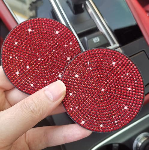 NBTEPEM 4pcs Bling Car Cup Holder Coaster, 2.75 inch Anti-Slip Shockproof Universal Fashion Car Coasters Insert Bling Crystal Rhinestone Automotive Interior Accessories for Women (4 pcs, Red) thumbnail 4