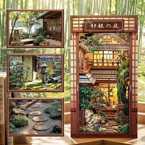CUTEBEE DIY Book Nook Kit, Japanese Miniature House Kit (Serene Courtyard) | Zen Garden Booknook Adult Kit, 3D Wooden Puzzle Model Kits for Adults to Build, Craft Kits for Home Decor & Gifts thumbnail 2