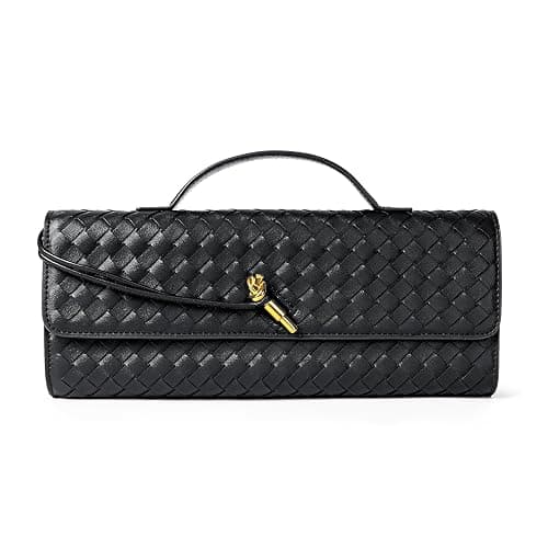 Joryin Woven Purse for Women Evening Clutch Woven Leather Handbags Crossbody Bag Purse Formal Evening Bag, Vegan Leather - Image 1