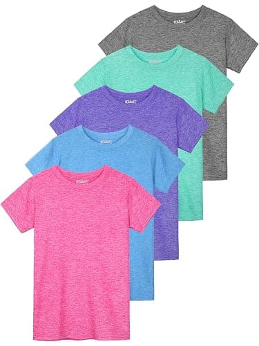 5 Pack Girls Shirts Athletic Dry-Fit T Shirts for Girls Clothes Summer Tops | Short Sleeve Kids Tshirts for 5-18Y, Sun Protection Active Tops for Outdoor Play & Sports, Breathable & Sweat-Absorbing - Image 1