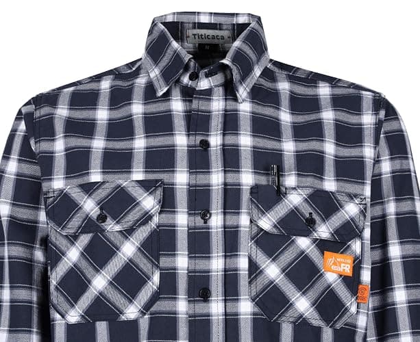 Titicaca FR Shirts Flame Resistant Men's Cotton 6.5oz Lightweight Uniform Welding Shirt - Large - Navy-white thumbnail 4