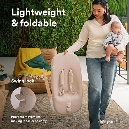 Stokke Yoga Baby Bouncer & Swing, Light Sand - Dual Movement to Soothe & Stimulate Babies Up to 20 lbs - Includes Newborn Cushion for Head Support - Three Adjustable Positions thumbnail 5