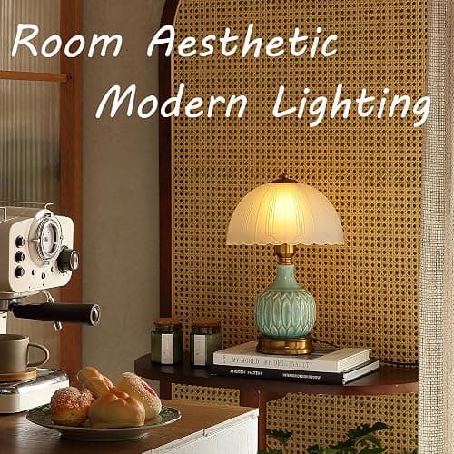 Glivpny Vintage Lamp for Living Room,16" Modern Ceramic Table Lamps for Bedroom,Retro Bedside Nightstand Traditional Lamps, Classic Chinoiserie Green Lamp for Home Decor (LD002) thumbnail 3