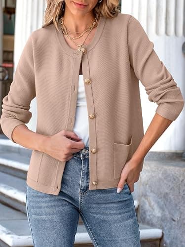 ANRABESS Women Striped Cardigan Sweaters Button Down Cropped Knit Lady Jackets Coat 2025 Fall Outfits Trendy Clothes thumbnail 2