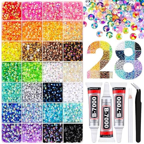 8500Pcs Resin Rhinestones with Tweezers for Crafting, Mixed-Color 5mm Bedazzling Crystal with 3Pcs 10ml B7000 Jewelry Glue for DIY Crafts Clothing Tumblers Shoes Fabric Nail Art - Image 1