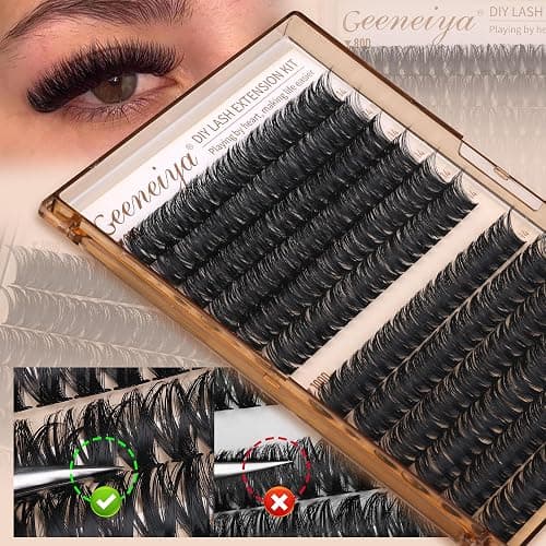 Geeneiya 14MM Volume Lash Clusters Kit DIY Lash Extension Kit D Curl Eyelash Extensions with Waterproof Lash Bond and Seal Waterproof Tweezers, Only 14MM, 80D+100D thumbnail 5