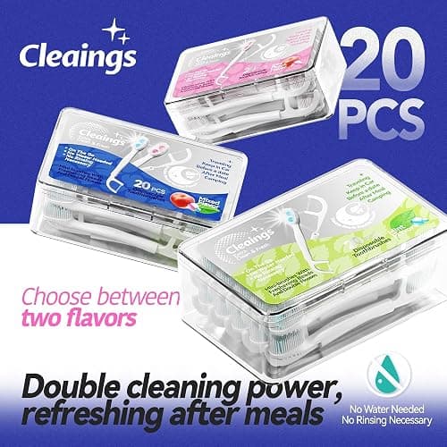 cleaings Disposable Toothbrushes with Double Cleaning Beads Toothpaste and Clean Floss Picks for Work or Travel - 20 pcs-Mint Flavor（Pack of 1） - Mint Flavor - 1 thumbnail 3