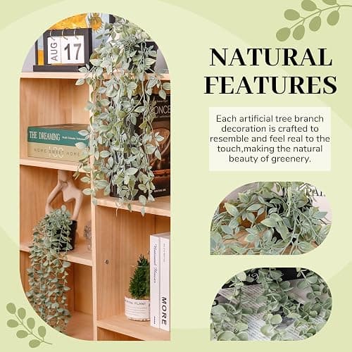 Der Rose 2Pcs Fake Plants Hanging Artificial Decor Faux Potted Eucalyptus and Pea Pod Plants for Boho Bathroom Home Office Desk Wall Shelf Bookcase Accessories Decor Indoor thumbnail 5
