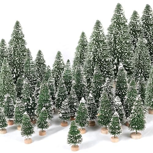 30Pcs Mini Christmas Trees Artificial Christmas Tree Bottle Brush Trees with Wooden Base for Christmas Decor Christmas Party Home Table Craft Decorations(Green-A) - Image 1