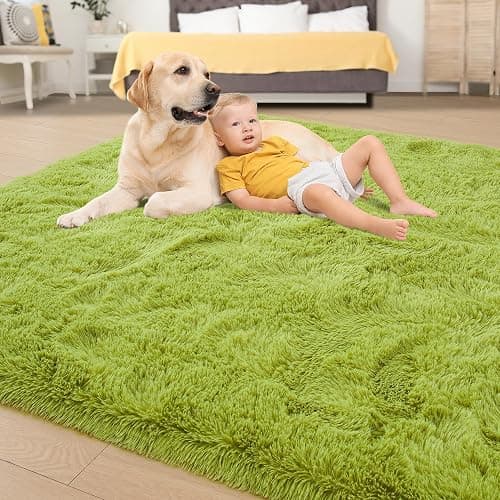 Tepook Super Soft Fluffy Rug for Bedroom, Modern Shaggy Fuzzy Kids Rugs for Living Room, Plush Indoor Nursery Home Decor Dorm Carpet with Non-Slip Bottom, Grass Green, 4 X 6 Feet thumbnail 4
