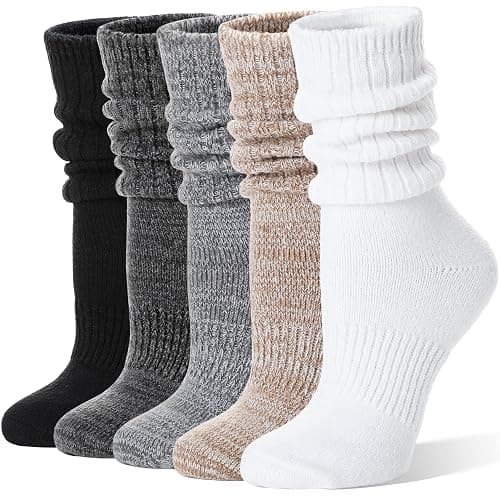 Womens Slouchy Boot Socks Winter Warm Cozy Slouch Scrunch Fuzzy Fluffy Crew Socks 5 Pairs - Image 1