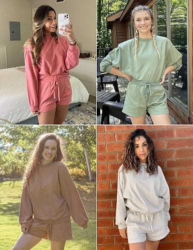MEROKEETY Women's 2025 Fall Oversized Batwing Sleeve Lounge Sets Casual Top and Shorts 2 Piece Outfits Sweatsuit thumbnail 6
