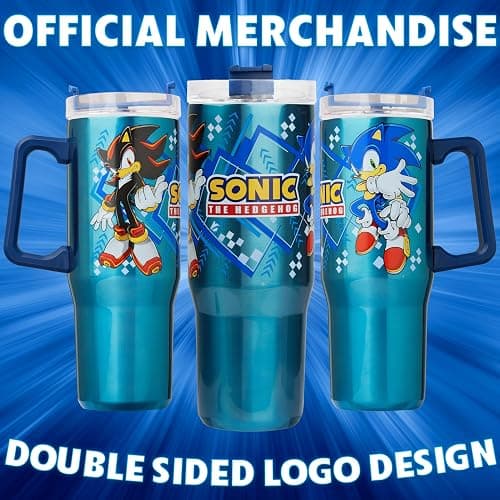 Get Trend Sonic the Hedgehog Insulated Tumbler with Straw for Kids, 32 oz Reusable Stainless Steel Cup for Hot Cold Drinks, Travel Mug, Gifts for Kids (Blue Sonic/Shadaw) thumbnail 5
