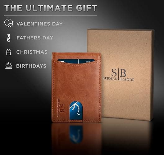SERMAN BRANDS RFID Blocking Slim Bifold Genuine Leather Minimalist Front Pocket Wallets for Men with Money Clip Thin Gift thumbnail 6