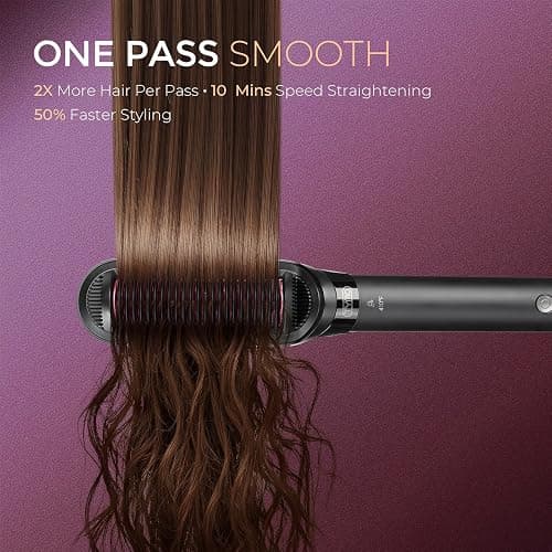 TYMO Flat Iron Hair Straightener Brush 2 in 1, 200M Ions Hair Straighteners for Women, Ceramic Dual Voltage Straightening Hot Comb for Anti-Frizz Straights, Waves, Curls, 3X Less Heat Damage, Black thumbnail 3