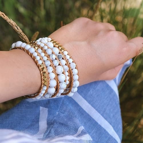 globi Natural Stone Wrap Bracelet For Women/Men | Adjustable Multilayer Genuine Leather Boho Handmade Beaded Bracelet thumbnail 6