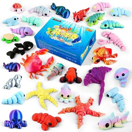 Cybermaker 30 Pcs 3D Printed Ocean Animals Set, Mini Animals Easter Gifts - Cute Articulated Flexible Figurines Fidget Toys for Easter Basket Stuffers Party Favors Pets Office Home Decor - Image 1