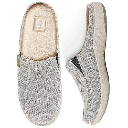 Mens Slippers with Arch Support, Canvas House Slipper for Men with Velvet Lining, Slip On Clog, Indoor Outdoor House Shoes with Anti-Skid Rubber Sole - Image 1