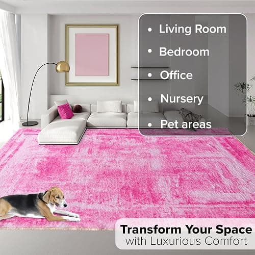 Hudson Comfort 6x8 Area Rug - Faux Cashmere Living Room Rugs - Machine Washable Super Soft 6mm Pile Height Pet-Friendly Carpet with Anti-Slip TPR Backing (Pink) | Super Soft, Machine Washable, Pet-Friendly, Anti-Slip TPR Backing, Rugs, Carpet thumbnail 6