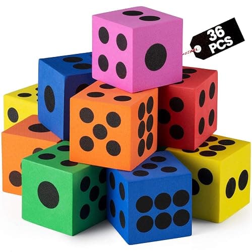 Foam Dice Set - Bulk Pack of 36, 1.5 Inch Large Assorted Colorful Foam Dice Cubes with Number Dots, Use for Kids, Classrooms, Math Games, Building Toys, Party Supplies by Bedwina - Image 1