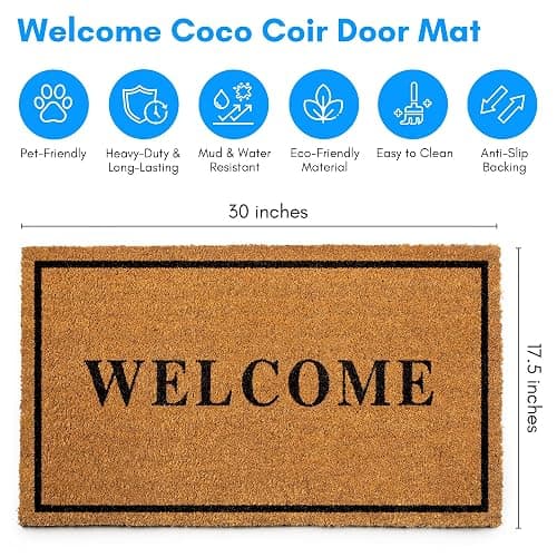 PLUS Haven Coco Coir Door Mat with Heavy Duty Backing, Welcome Doormat, 17.5”x30” Size, Easy to Clean Entry Mat, Beautiful Color and Sizing for Outdoor and Indoor uses, Home Décor thumbnail 3