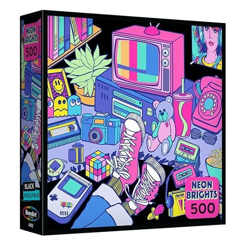 RoseArt - Neon Brights - 1980s - 500 Piece Jigsaw Puzzle, Retro-Inspired, Vibrant Neon Colors, Ages 12 and Up - Image 1