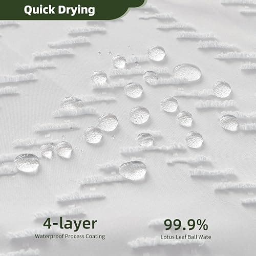 Siiluminisoy White Shower Curtain Fabric Boho Shower Curtain Cloth Textured Tufted Chevron Elegant Shower Curtains Waterproof for Bathroom 72" x 72" thumbnail 4