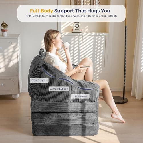 MAXYOYO Folding Sofa Bed with Backrest, Boneless Fold Out Couch Bed with Handle, 2 in 1 Convertible Bean Bag Chair to Floor Sofa Lounger, Comfy Folding Couch for Bedroom & Living Room, Dark Grey thumbnail 10