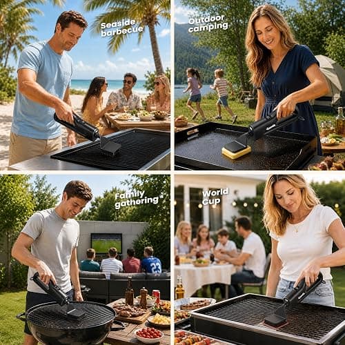 Electric Grill Brush with LED Light, Grill Cleaner for Outdoor Grill（Black） | Reciprocating Cleaning Action, Hot Grill Cleaning, Brushless Motor, 3-5H Runtime, LED Light, Ergonomic Handle, 4 Heads Kit thumbnail 7