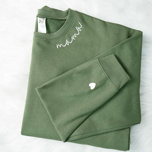 IZI POD - Mom Mama Grandma Embroidered Crewneck Sweatshirt Heart On Sleeve For Women-Gifts For Mom, Grandma, Mimi, Nana, Gigi thumbnail 4