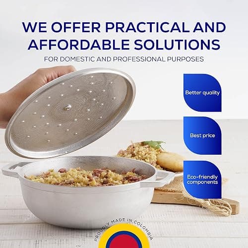 Universal (Small Size) Caldero 7 Cups - 2.4 QT / 2.3 L, Stainless Aluminum Pot, Even Heat Distribution and Fast Cooking Dutch Oven Pot, Ergonomic Handles, Ideal for Rice, French Fries, and More thumbnail 7