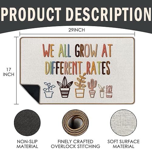 WTOGQ Plant Classroom Door Mat, Boho Classroom Welcome Mat, We All Grow at Different Rates Front Door Mats Indoor Outside Entrance, Insp Rational SPED Class Room Decor Doormats 17x29 Inch thumbnail 3