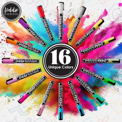 Loddie Doddie Chalk Markers - Pack of 16, 6mm Bullet & Chisel Tips Chalk Pens - Dust-Free Erasable Ink & Dry Erase Markers - Vibrant Pastel & Neon Colors - Pastel Art Pens - Fine & Bold Lines thumbnail 6